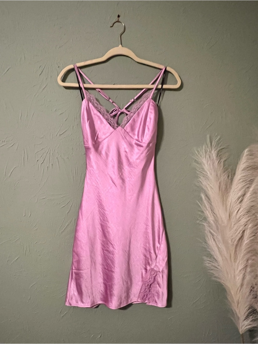 Forever 21 Lavender Pink Satin Lace-Trim Slip Dress